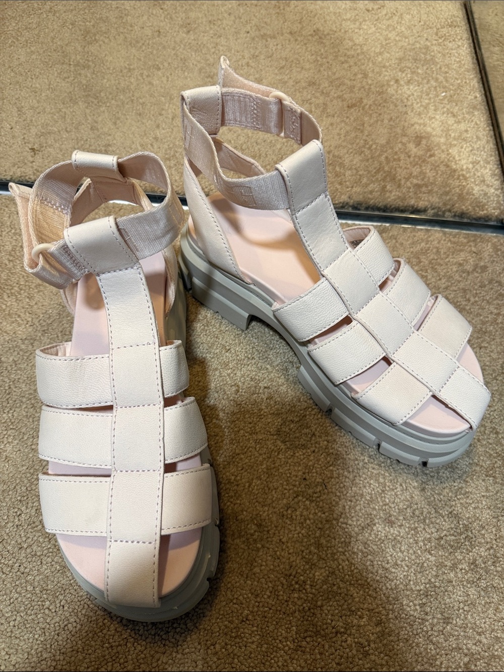Womens Blush Pink Chunky Fisherman Sandals with Platform Sole